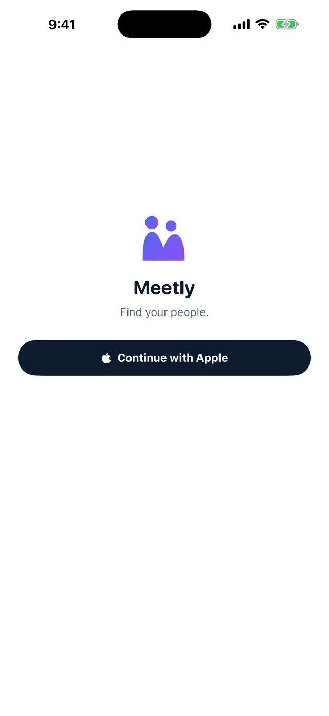 Meetly sign-in screen with the Continue with Apple button